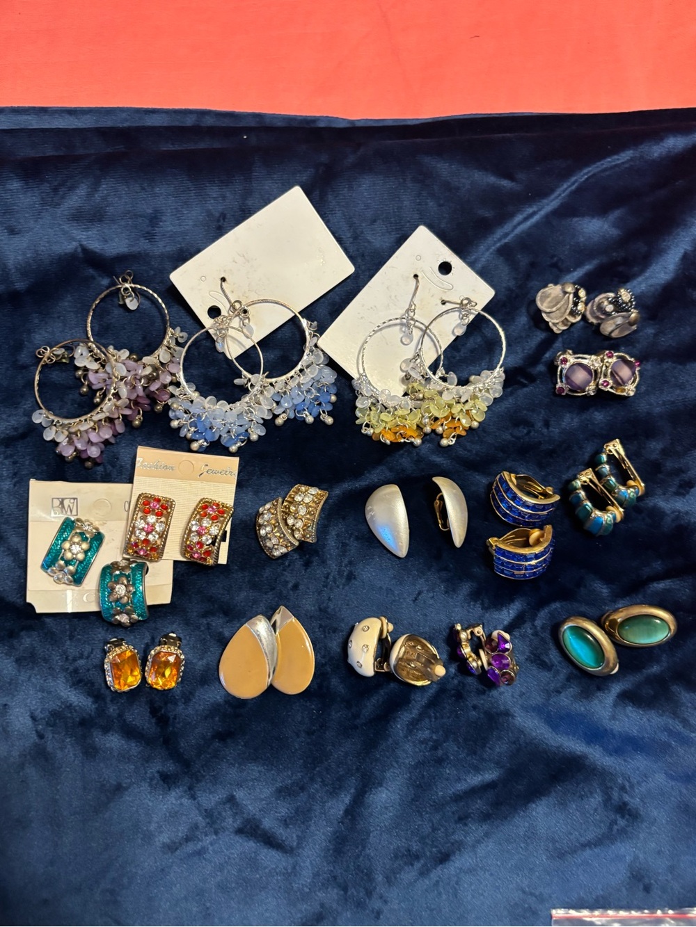 Vintage & Retro Statement Earring Lot – 16 Pairs Clip On & Pierced Rhinestone